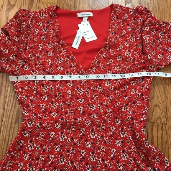 Speechless Boho Orange Floral V-neck short Puff Sleeve A-line Mini Dress - Picture 15 of 16